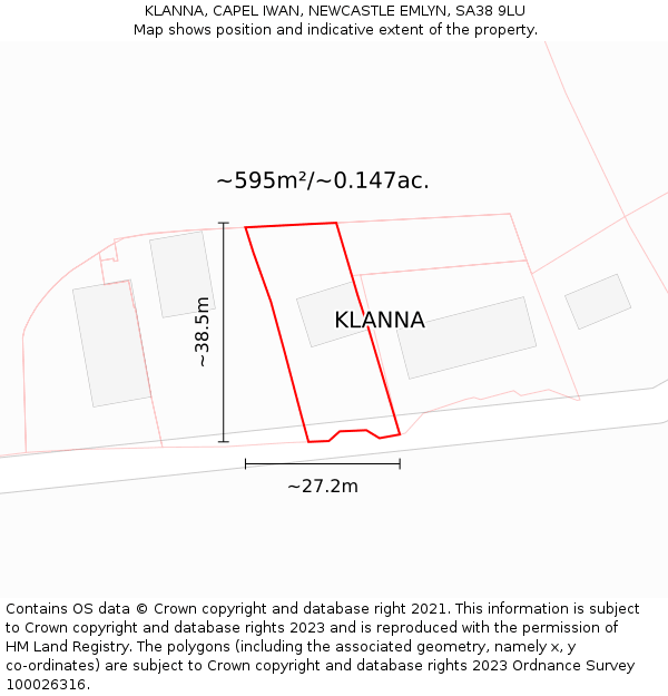 KLANNA, CAPEL IWAN, NEWCASTLE EMLYN, SA38 9LU: Plot and title map