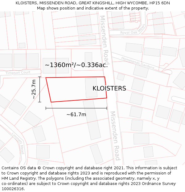 KLOISTERS, MISSENDEN ROAD, GREAT KINGSHILL, HIGH WYCOMBE, HP15 6DN: Plot and title map