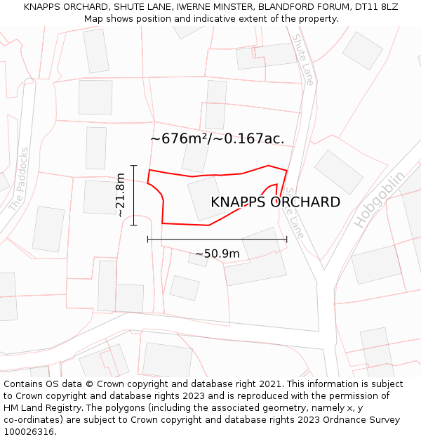 KNAPPS ORCHARD, SHUTE LANE, IWERNE MINSTER, BLANDFORD FORUM, DT11 8LZ: Plot and title map