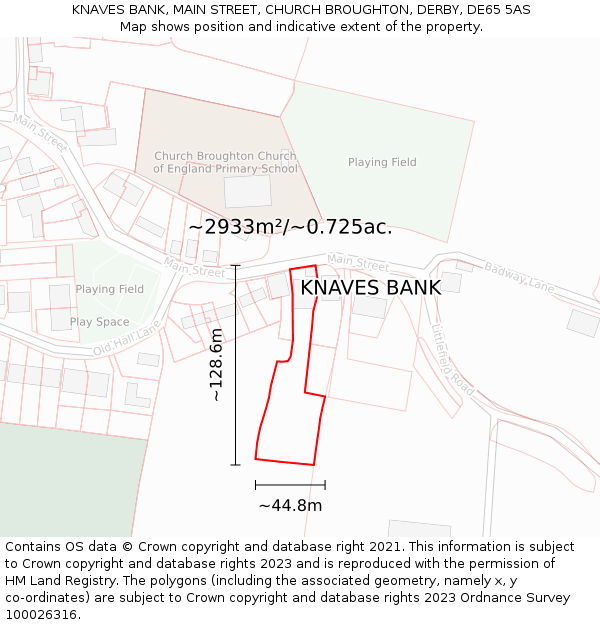 KNAVES BANK, MAIN STREET, CHURCH BROUGHTON, DERBY, DE65 5AS: Plot and title map