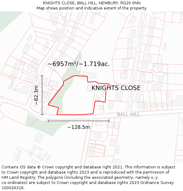 KNIGHTS CLOSE, BALL HILL, NEWBURY, RG20 0NN: Plot and title map