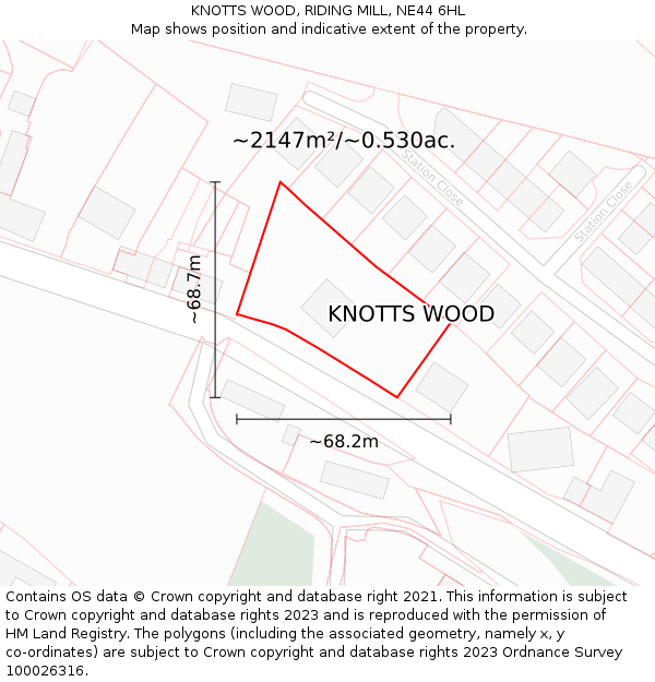 KNOTTS WOOD, RIDING MILL, NE44 6HL: Plot and title map