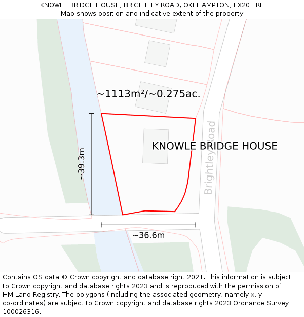 KNOWLE BRIDGE HOUSE, BRIGHTLEY ROAD, OKEHAMPTON, EX20 1RH: Plot and title map
