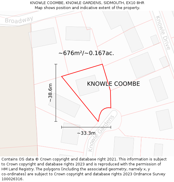 KNOWLE COOMBE, KNOWLE GARDENS, SIDMOUTH, EX10 8HR: Plot and title map