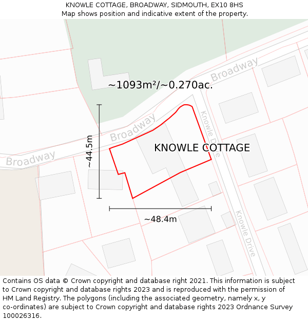 KNOWLE COTTAGE, BROADWAY, SIDMOUTH, EX10 8HS: Plot and title map