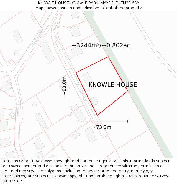 KNOWLE HOUSE, KNOWLE PARK, MAYFIELD, TN20 6DY: Plot and title map