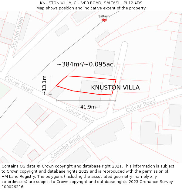 KNUSTON VILLA, CULVER ROAD, SALTASH, PL12 4DS: Plot and title map