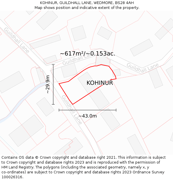 KOHINUR, GUILDHALL LANE, WEDMORE, BS28 4AH: Plot and title map