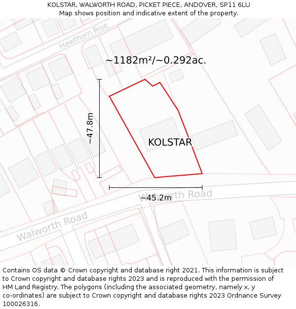 KOLSTAR, WALWORTH ROAD, PICKET PIECE, ANDOVER, SP11 6LU: Plot and title map