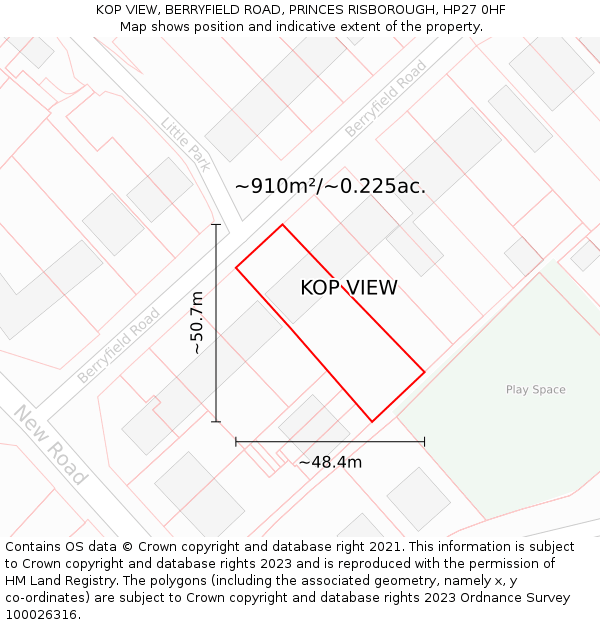 KOP VIEW, BERRYFIELD ROAD, PRINCES RISBOROUGH, HP27 0HF: Plot and title map