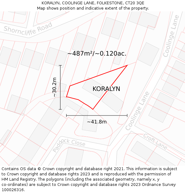 KORALYN, COOLINGE LANE, FOLKESTONE, CT20 3QE: Plot and title map