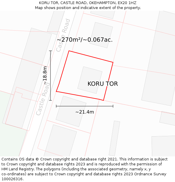 KORU TOR, CASTLE ROAD, OKEHAMPTON, EX20 1HZ: Plot and title map