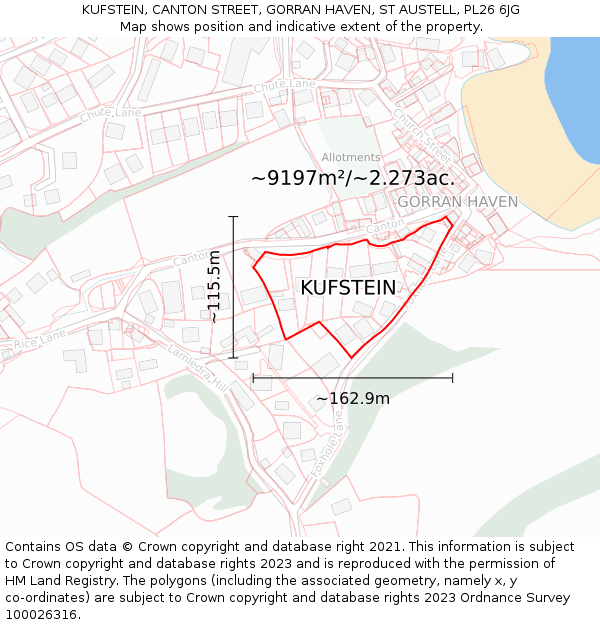 KUFSTEIN, CANTON STREET, GORRAN HAVEN, ST AUSTELL, PL26 6JG: Plot and title map