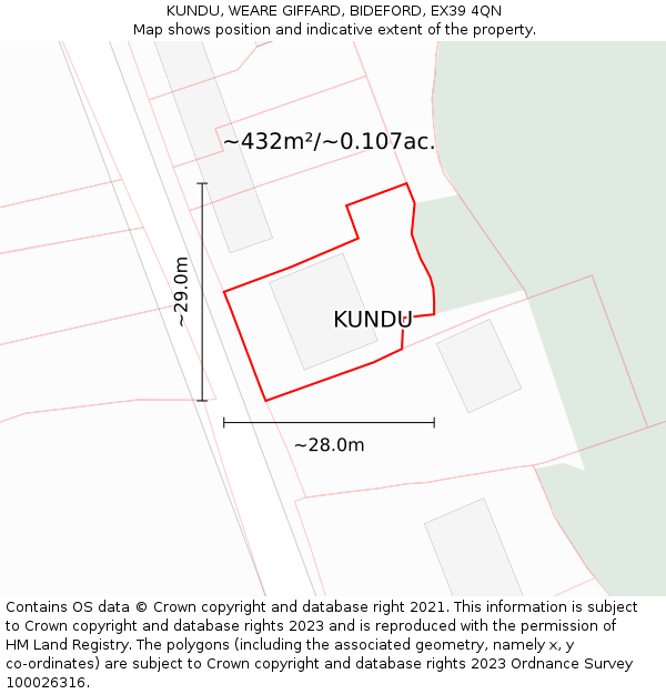 KUNDU, WEARE GIFFARD, BIDEFORD, EX39 4QN: Plot and title map