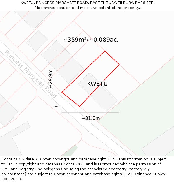 KWETU, PRINCESS MARGARET ROAD, EAST TILBURY, TILBURY, RM18 8PB: Plot and title map