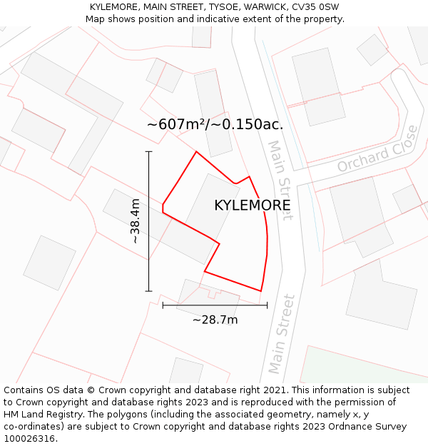 KYLEMORE, MAIN STREET, TYSOE, WARWICK, CV35 0SW: Plot and title map