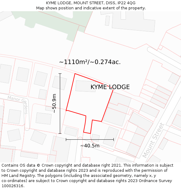 KYME LODGE, MOUNT STREET, DISS, IP22 4QG: Plot and title map