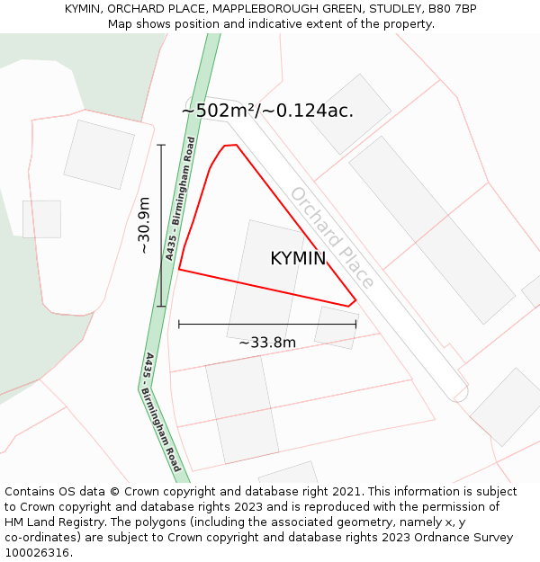 KYMIN, ORCHARD PLACE, MAPPLEBOROUGH GREEN, STUDLEY, B80 7BP: Plot and title map