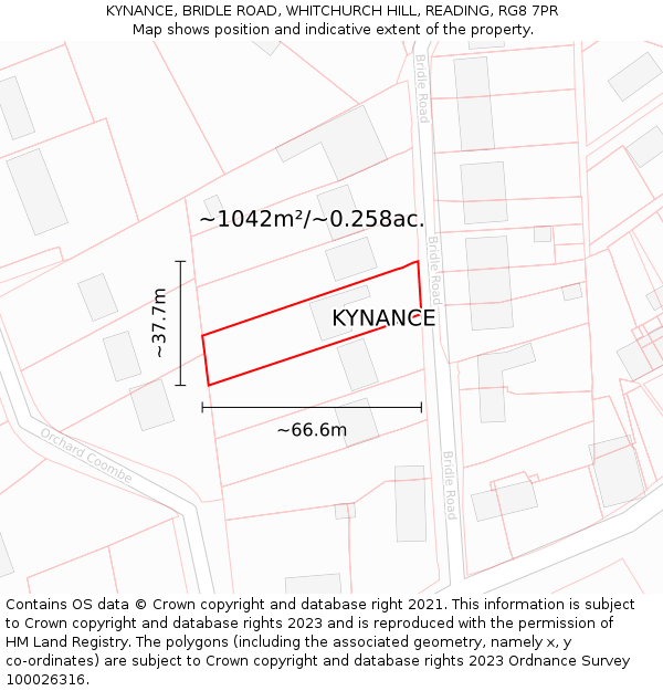 KYNANCE, BRIDLE ROAD, WHITCHURCH HILL, READING, RG8 7PR: Plot and title map