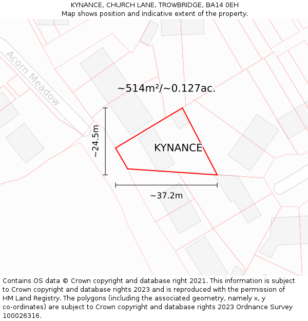 KYNANCE, CHURCH LANE, TROWBRIDGE, BA14 0EH: Plot and title map