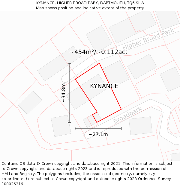KYNANCE, HIGHER BROAD PARK, DARTMOUTH, TQ6 9HA: Plot and title map