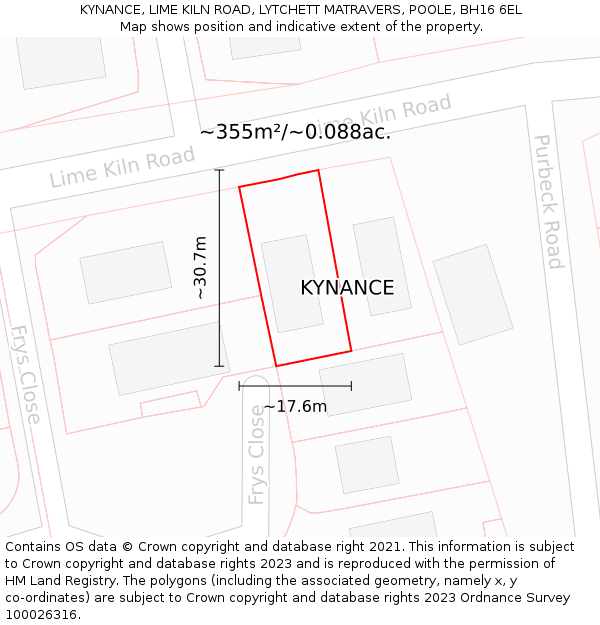 KYNANCE, LIME KILN ROAD, LYTCHETT MATRAVERS, POOLE, BH16 6EL: Plot and title map