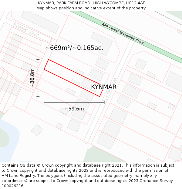 KYNMAR, PARK FARM ROAD, HIGH WYCOMBE, HP12 4AF: Plot and title map