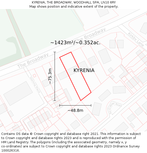 KYRENIA, THE BROADWAY, WOODHALL SPA, LN10 6RY: Plot and title map