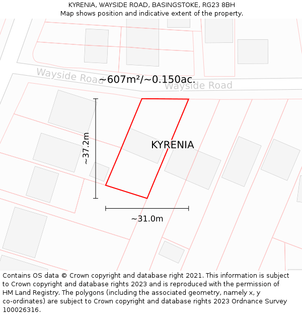 KYRENIA, WAYSIDE ROAD, BASINGSTOKE, RG23 8BH: Plot and title map