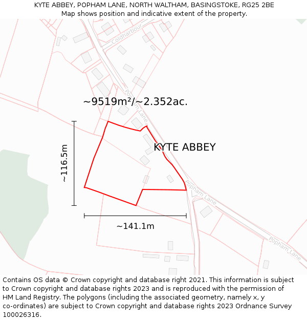 KYTE ABBEY, POPHAM LANE, NORTH WALTHAM, BASINGSTOKE, RG25 2BE: Plot and title map