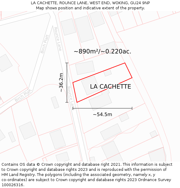 LA CACHETTE, ROUNCE LANE, WEST END, WOKING, GU24 9NP: Plot and title map