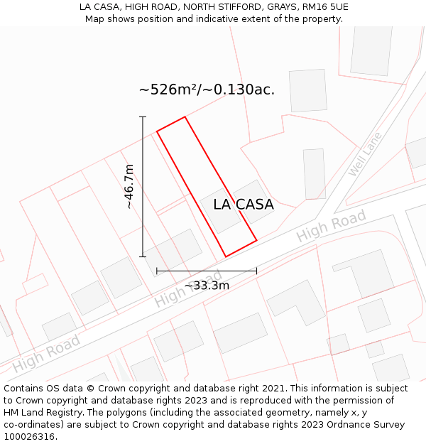 LA CASA, HIGH ROAD, NORTH STIFFORD, GRAYS, RM16 5UE: Plot and title map