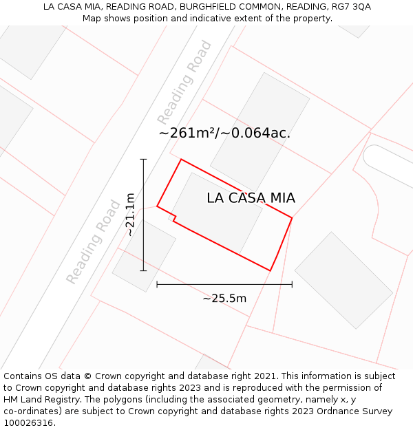 LA CASA MIA, READING ROAD, BURGHFIELD COMMON, READING, RG7 3QA: Plot and title map