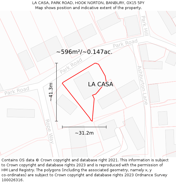 LA CASA, PARK ROAD, HOOK NORTON, BANBURY, OX15 5PY: Plot and title map