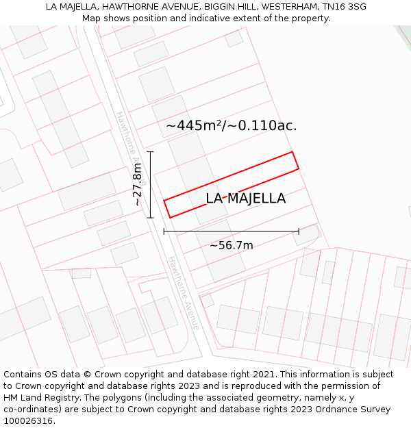 LA MAJELLA, HAWTHORNE AVENUE, BIGGIN HILL, WESTERHAM, TN16 3SG: Plot and title map