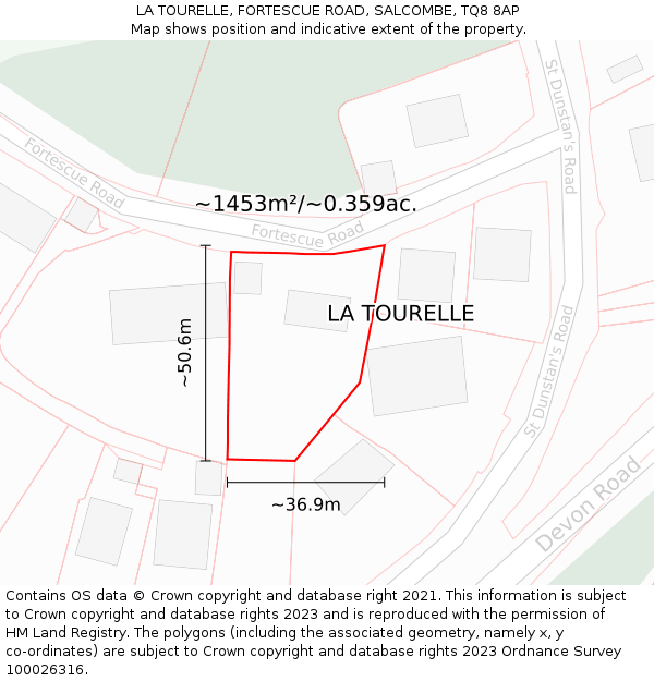 LA TOURELLE, FORTESCUE ROAD, SALCOMBE, TQ8 8AP: Plot and title map