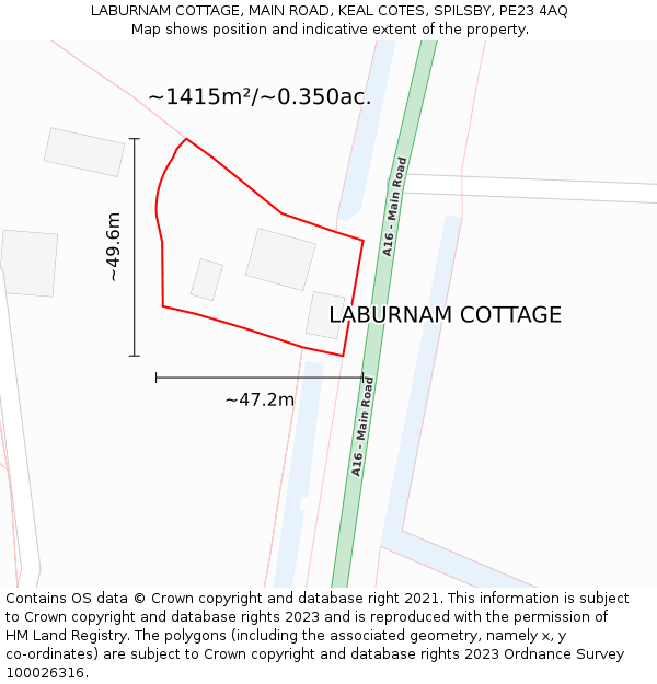 LABURNAM COTTAGE, MAIN ROAD, KEAL COTES, SPILSBY, PE23 4AQ: Plot and title map