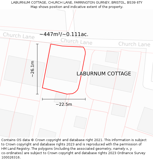 LABURNUM COTTAGE, CHURCH LANE, FARRINGTON GURNEY, BRISTOL, BS39 6TY: Plot and title map