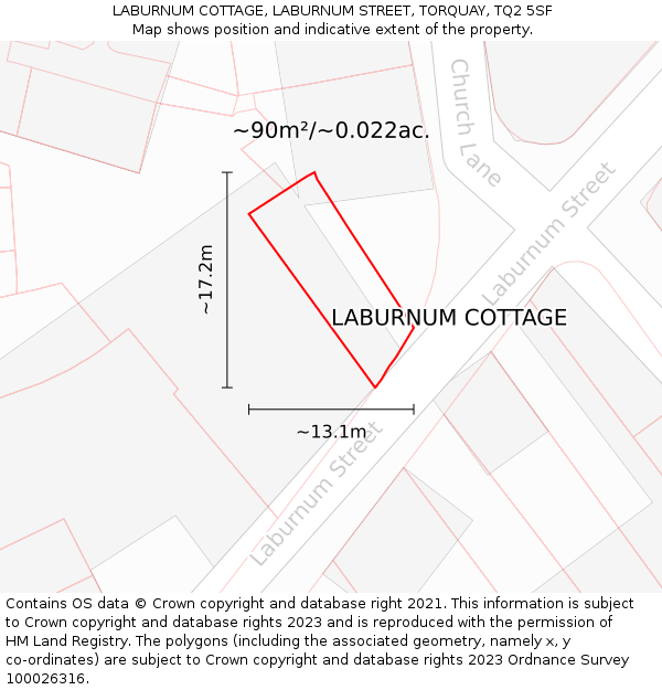 LABURNUM COTTAGE, LABURNUM STREET, TORQUAY, TQ2 5SF: Plot and title map