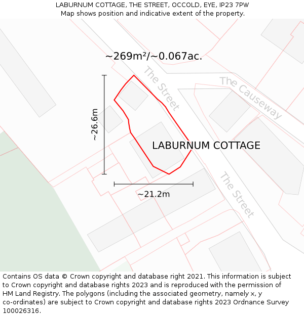 LABURNUM COTTAGE, THE STREET, OCCOLD, EYE, IP23 7PW: Plot and title map