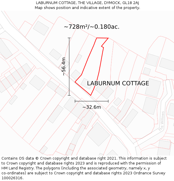 LABURNUM COTTAGE, THE VILLAGE, DYMOCK, GL18 2AJ: Plot and title map