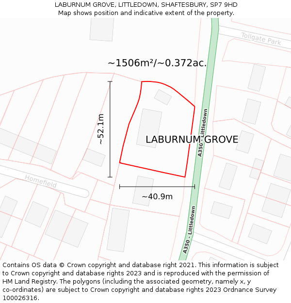 LABURNUM GROVE, LITTLEDOWN, SHAFTESBURY, SP7 9HD: Plot and title map