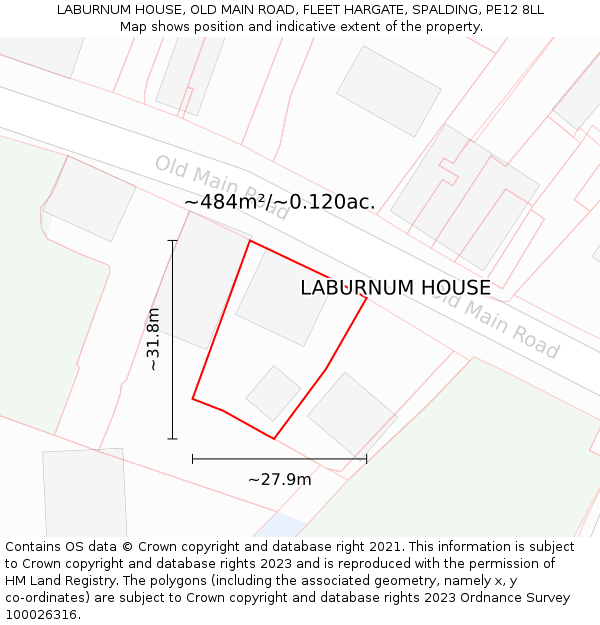 LABURNUM HOUSE, OLD MAIN ROAD, FLEET HARGATE, SPALDING, PE12 8LL: Plot and title map