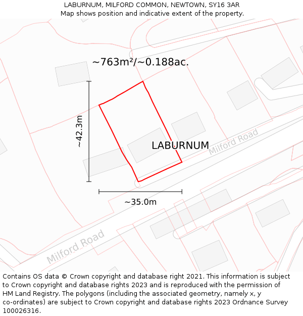 LABURNUM, MILFORD COMMON, NEWTOWN, SY16 3AR: Plot and title map