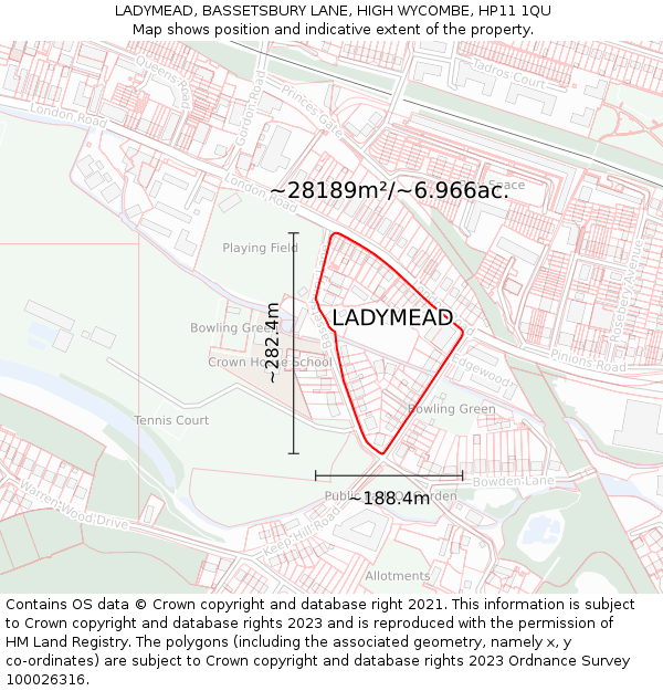 LADYMEAD, BASSETSBURY LANE, HIGH WYCOMBE, HP11 1QU: Plot and title map