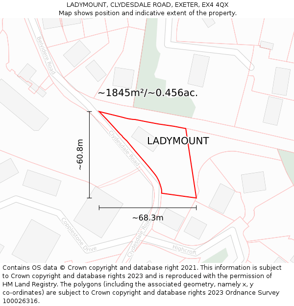 LADYMOUNT, CLYDESDALE ROAD, EXETER, EX4 4QX: Plot and title map