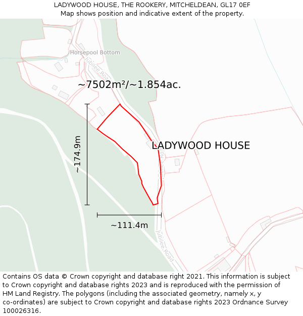 LADYWOOD HOUSE, THE ROOKERY, MITCHELDEAN, GL17 0EF: Plot and title map