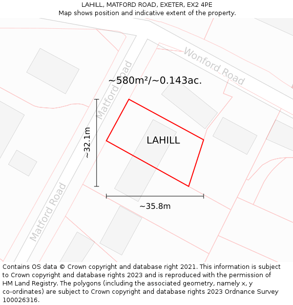 LAHILL, MATFORD ROAD, EXETER, EX2 4PE: Plot and title map