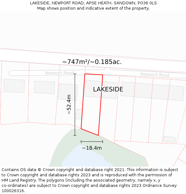 LAKESIDE, NEWPORT ROAD, APSE HEATH, SANDOWN, PO36 0LS: Plot and title map