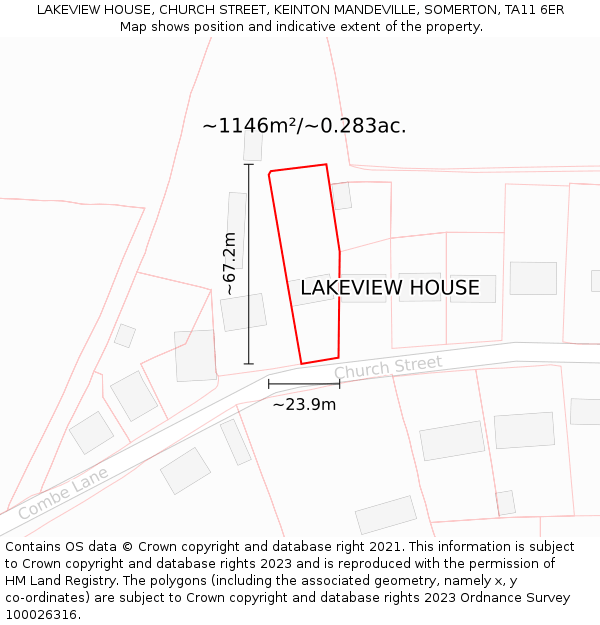 LAKEVIEW HOUSE, CHURCH STREET, KEINTON MANDEVILLE, SOMERTON, TA11 6ER: Plot and title map